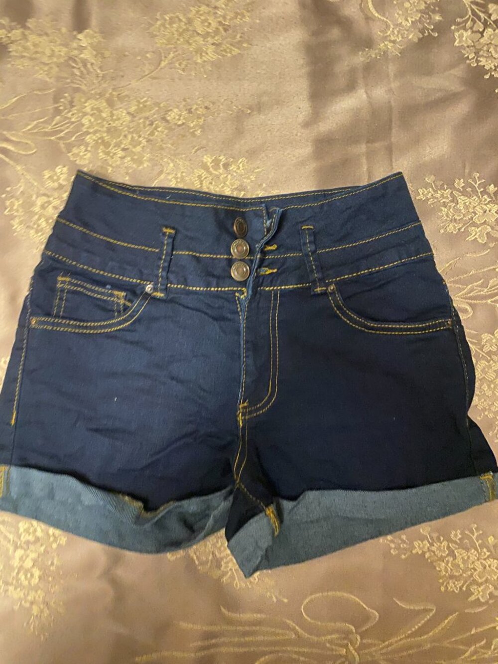 micro dark denim shorts
